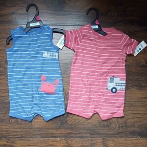 Carter's Striped Baby Romper Set with Crab and Truck